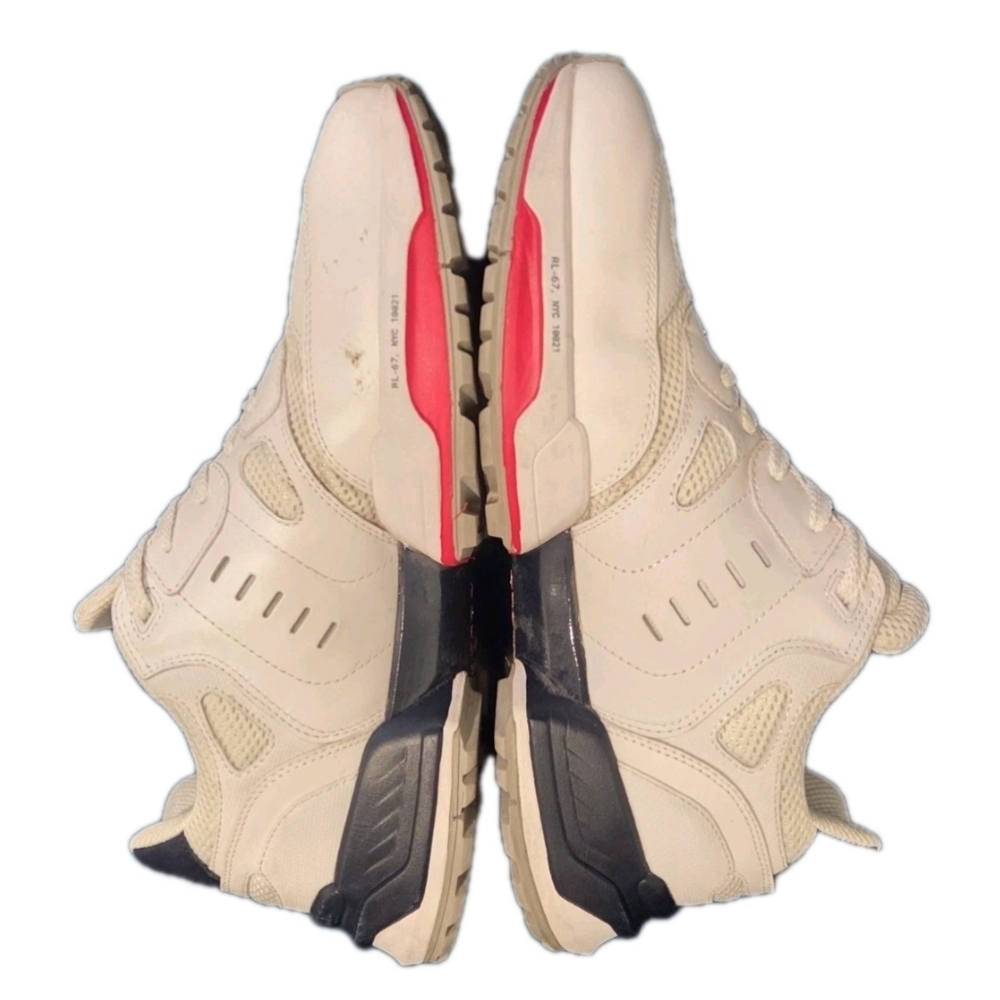 POLO RALPH LAUREN JOGGER LEATHER /MESH SNEAKERS  WHITE/NAVY/RED MENS US SIZE 11 - Picture 5 of 16